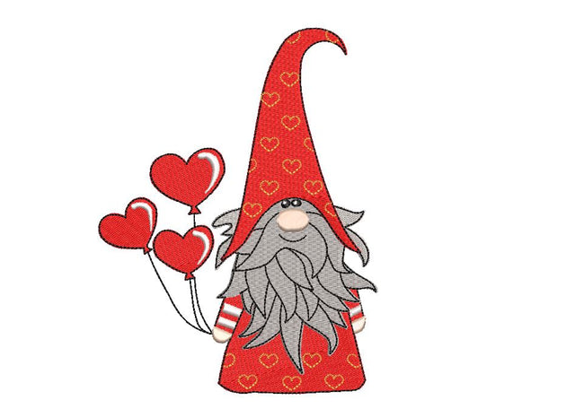 Valentine Gnome with Heart Balloons Machine Embroidery Design Embroidery/Applique DESIGNS Canada Embroidery 