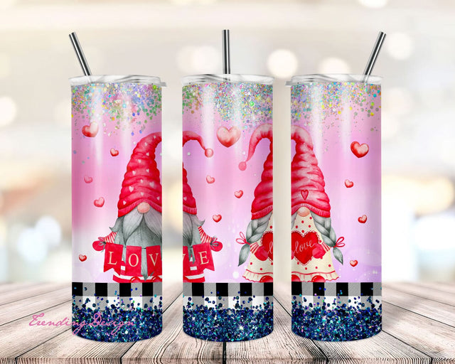 Valentine Gnomes 20oz Skinny Tumbler Wrap PNG Sublimation Design, Valentine Glitter Heart, Gnome, Valentines Sublimation, Valentine’s Day Sublimation TrendingDesign 