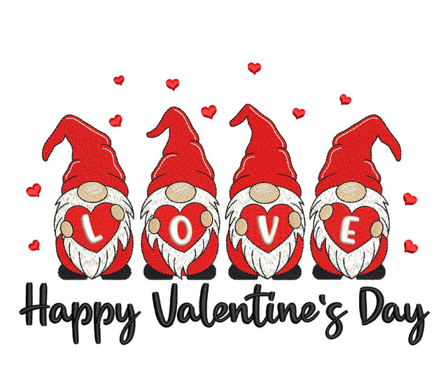 Valentine Gnomes Embroidery Design, Happy Valentine's Day Embroidery File, 3 sizes, Instant Download Embroidery/Applique DESIGNS Nino Nadaraia 