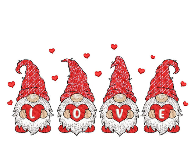 Valentine Gnomes Embroidery Design, Valentine's Day Embroidery File, 4 sizes, Instant Download Embroidery/Applique DESIGNS Nino Nadaraia 