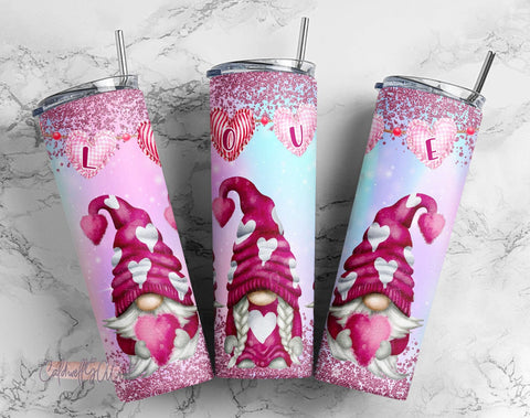 Valentine Gnomes Pink Arrows 20 Oz Skinny Tumbler Template PNG Sublimation, Straight Sided, Instant Download Sublimation CaldwellArt 