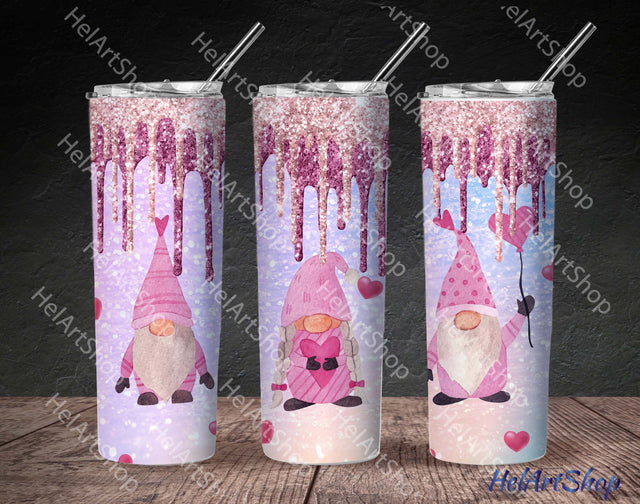 Valentine Gnomes PNG, Glitter SKINNY TUMBLER Png Sublimation _HelArtShop_ 