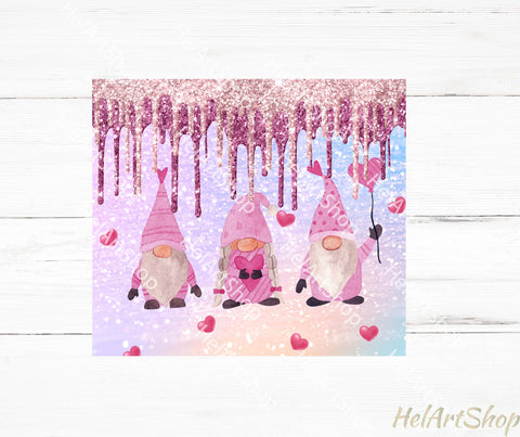 Valentine Gnomes PNG, Glitter SKINNY TUMBLER Png Sublimation _HelArtShop_ 