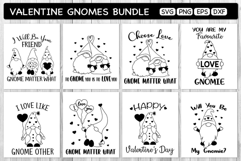Valentine Gnomes Svg Bundle, Outline Gnomes Bundle, Valentine's Day Svg ...