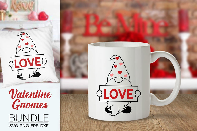 Valentine Gnomes Svg Bundle, Outline Gnomes Bundle, Valentine's Day Svg ...