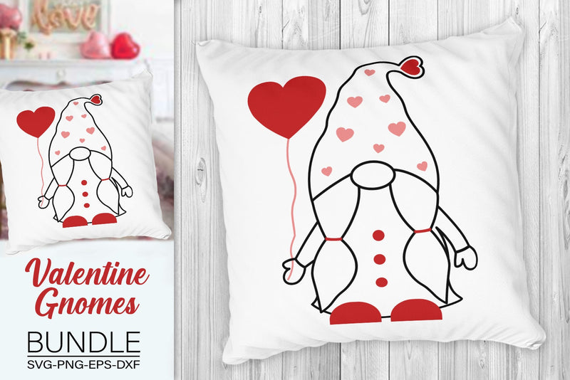 Valentine Gnomes Svg Bundle, Outline Gnomes Bundle, Valentine's Day Svg ...