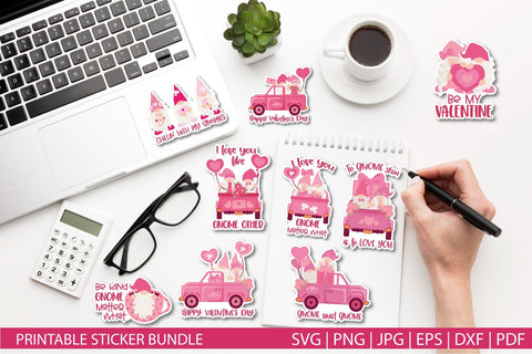 Valentine Gnomes SVG Bundle| Printable Stickers for Cricut SVG TatiStudio 