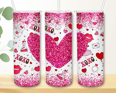 Valentine Heart 20oz Skinny Tumbler Sublimation, Valentine's Day XOXO Tumbler Wrap PNG Sublimation sassyprint 