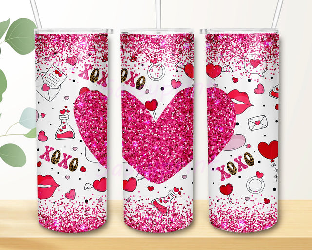 Valentine Heart 20oz Skinny Tumbler Sublimation, Valentine's Day XOXO Tumbler Wrap PNG Sublimation sassyprint 