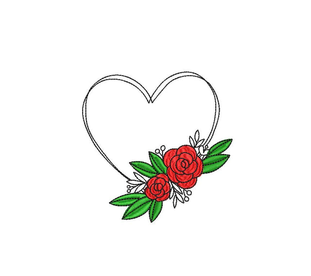 Valentine Heart with Roses 2 Machine Embroidery Design Embroidery/Applique DESIGNS Canada Embroidery 