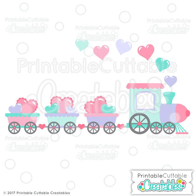 Valentine Hearts Love Train SVG Printable Cuttable Creatables 
