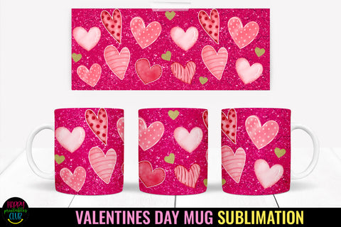 Valentine Hearts Mug Wrap Sublimation I Valentine Mugs PNG Sublimation Happy Printables Club 