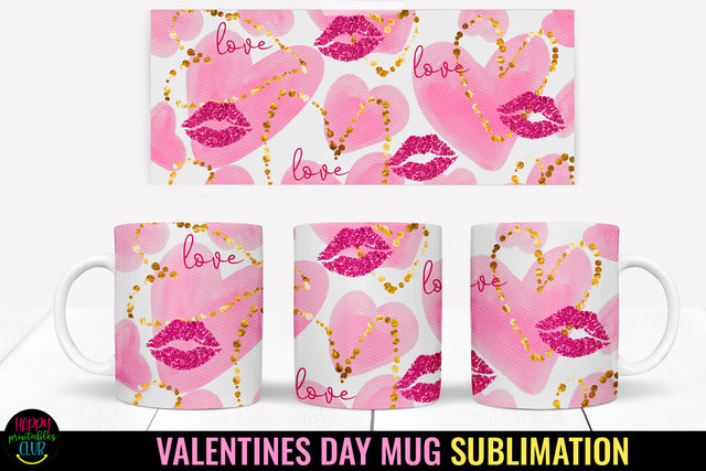 Valentine Hearts Mug Wrap Sublimation I Valentine Mugs PNG Sublimation Happy Printables Club 