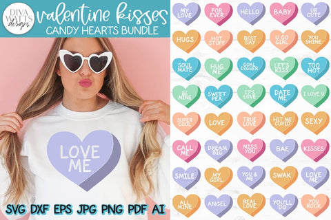 Valentine Kisses Candy Hearts SVG Bundle | Valentine's Day SVG Diva Watts Designs 