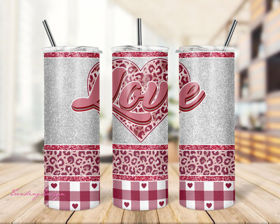 Valentine Leopard Glitter 20oz Skinny Tumbler Sublimation Designs Tumbler for Straight/Tapered PNG File Digital Download Sublimation TrendingDesign 