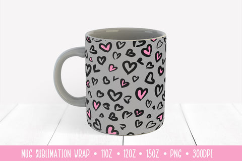 Valentine Leopard Mug Sublimation Design. Heart Mug Wrap Sublimation LaBelezoka 