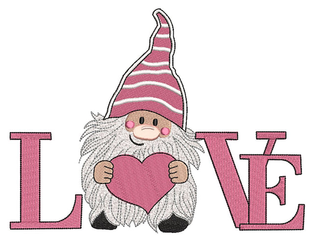 Valentine LOVE Gnome with heart Machine Embroidery Design Embroidery/Applique DESIGNS Canada Embroidery 