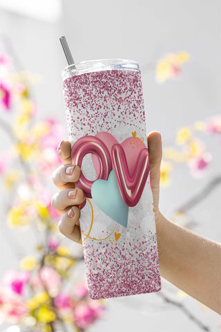 Valentine Love Red Glitter 20oz Skinny Tumbler Sublimation Designs for Straight/Tapered Tumbler Design - PNG Digital Download Sublimation CaldwellArt 