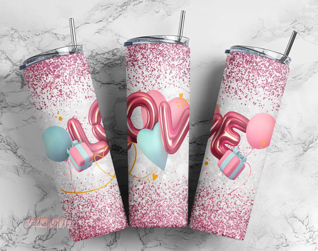Valentine Love Red Glitter 20oz Skinny Tumbler Sublimation Designs for Straight/Tapered Tumbler Design - PNG Digital Download Sublimation CaldwellArt 
