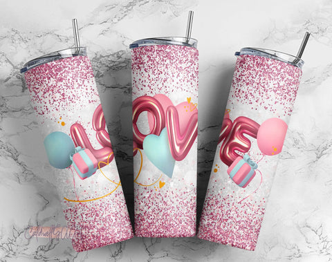 Valentine Love Red Glitter 20oz Skinny Tumbler Sublimation Designs for Straight/Tapered Tumbler Design - PNG Digital Download Sublimation CaldwellArt 