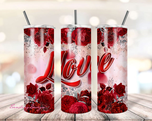 Valentine Love Rose Glitter 20oz Skinny Tumbler Sublimation Designs for Straight/Tapered Tumbler Design - PNG Digital Download Sublimation TrendingDesign 