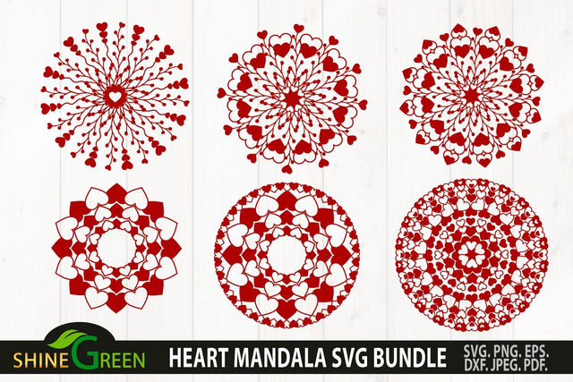 Valentine Mandala SVG Bundle - Floral Heart Mandala Bundle SVG Shine Green Art 