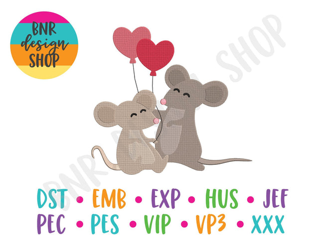 Valentine Mice Machine Embroidery Design Embroidery/Applique BNRDesignShop 