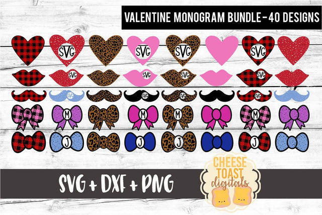 Valentine Monogram Bundle - 40 Designs - Buffalo Plaid - Distressed - Leopard Print - Solid - Valentine's Day SVG PNG DXF Cutting Files SVG Cheese Toast Digitals 