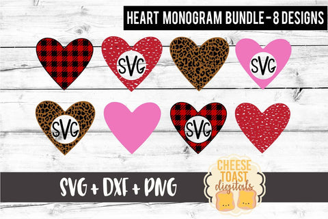 Valentine Monogram Bundle - 40 Designs - Buffalo Plaid - Distressed - Leopard Print - Solid - Valentine's Day SVG PNG DXF Cutting Files SVG Cheese Toast Digitals 