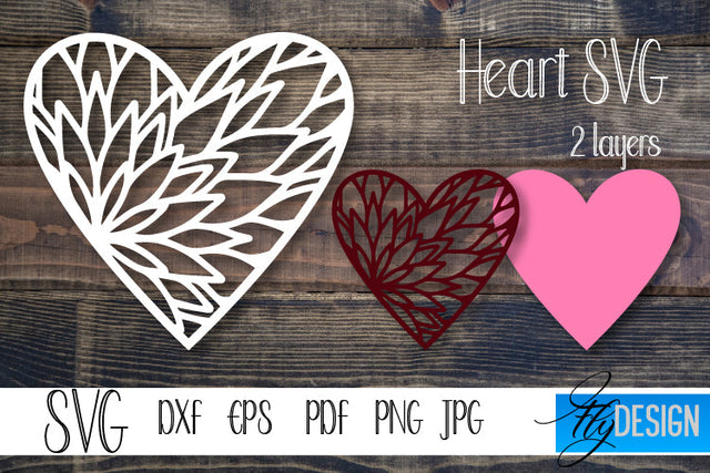 Valentine Multilayered SVG. 2 layers SVG. Floral Heart. v 4-5. SVG Fly Design 