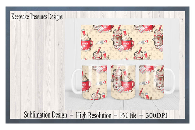 Valentine Nurse Fuel 11oz Mug and Coaster Template, PNG for Sublimation, 11oz Mug Wrap, Digital Download Sublimation Keepsake Treasures Designs LLC. 