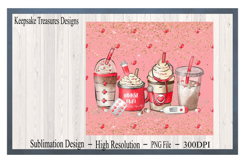 Valentine Nurse Fuel Pink 20oz Straight Tumbler Wrap, PNG for Sublimation, 20oz Tumbler Wrap Digital Download Sublimation Keepsake Treasures Designs LLC. 