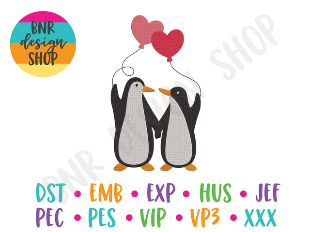Valentine Penguin Machine Embroidery Design Embroidery/Applique BNRDesignShop 