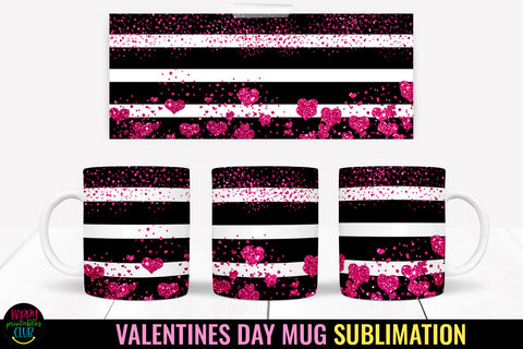 Valentine Pink Hearts Mug Wrap Sublimation I Valentine Mugs Sublimation Happy Printables Club 