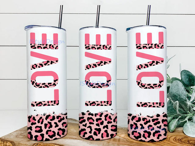 Valentine Pink Leopard Love 20oz Tumbler Sublimation Design, Valentine Pink Leopard Tumbler Png, Heart 20 oz Skinny Tumbler Wrap Sublimation iStyleDesign 