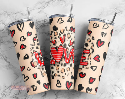 Valentine Pink Plaid Glitter Love 20oz Skinny Tumbler Wrap, Straight Tumbler, Sublimation Design, Digital Download, Tumbler Wrap PNG Sublimation CaldwellArt 