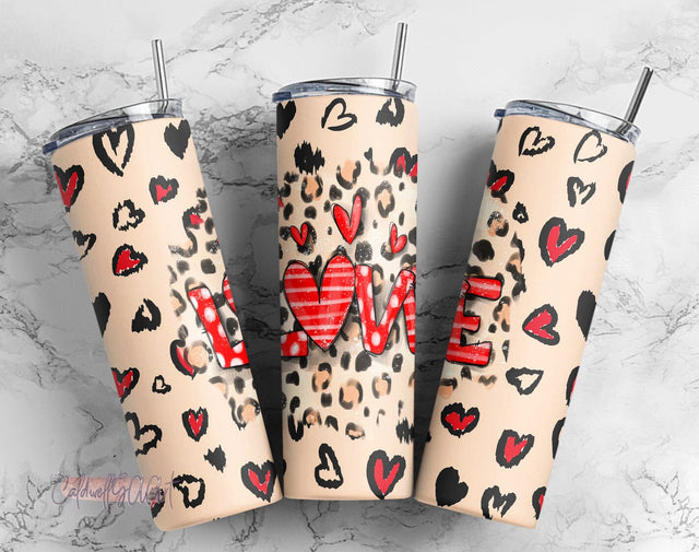 Valentine Pink Plaid Glitter Love 20oz Skinny Tumbler Wrap, Straight Tumbler, Sublimation Design, Digital Download, Tumbler Wrap PNG Sublimation CaldwellArt 