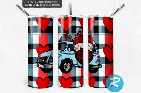 Valentine Plaid Truck Gnome 20 oz / 30 oz Tumbler PNG Sublimation Regulrcrative 