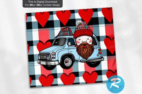 Valentine Plaid Truck Gnome 20 oz / 30 oz Tumbler PNG Sublimation Regulrcrative 