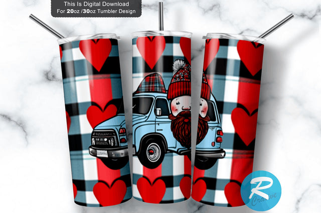 Valentine Plaid Truck Gnome 20 oz / 30 oz Tumbler PNG Sublimation Regulrcrative 