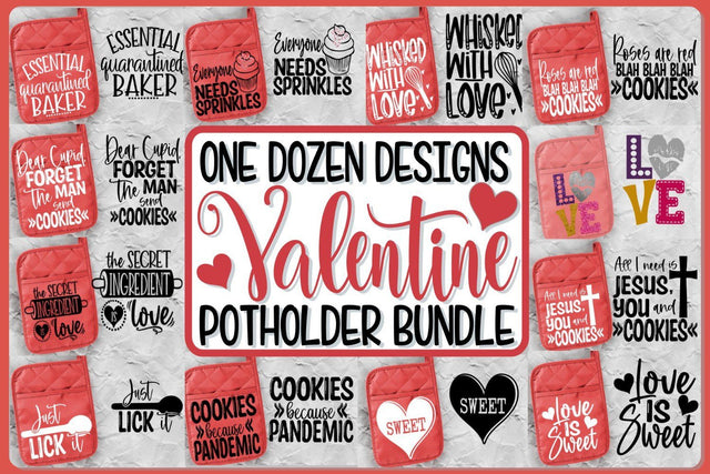 VALENTINE POTHOLDER BUNDLE - SVG - 12 DESIGNS - BAKING SVG On the Beach Boutique 