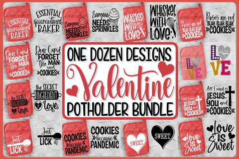VALENTINE POTHOLDER BUNDLE - SVG - 12 DESIGNS - BAKING SVG On the Beach Boutique 