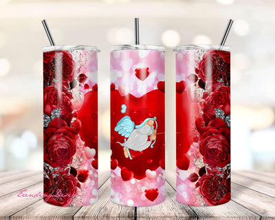 Valentine Red Roses Cupid Hearts 20oz Skinny Tumbler Wrap, Straight Tumbler, Sublimation Design, Digital Download, Tumbler Wrap PNG Sublimation TrendingDesign 