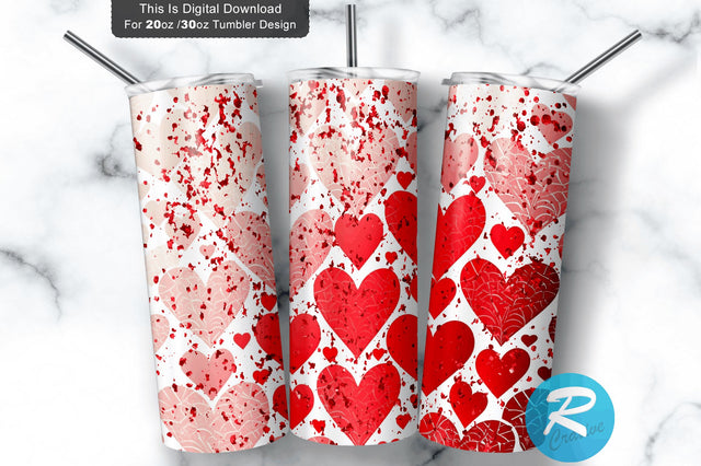 Valentine s Day Glitter Hearts White Red 20 oz / 30 oz Tumbler PNG Sublimation Regulrcrative 