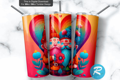 Valentine s Gnome Love Colorful 20 oz / 30 oz Tumbler PNG Sublimation Regulrcrative 
