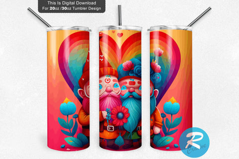 Valentine s Gnome Love Colorful 20 oz / 30 oz Tumbler PNG Sublimation Regulrcrative 