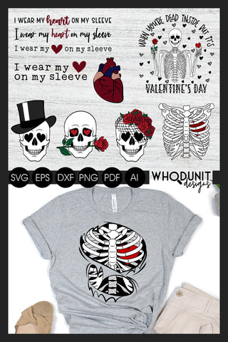 Valentine Skeleton SVG Bundle | Skulls cut file | Ribcage SVG Whodunit Designs 