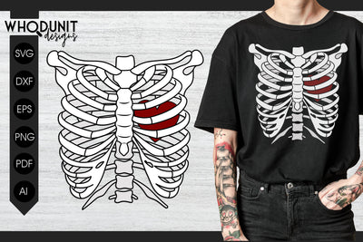 Valentine Skeleton SVG | Heart Ribcage | Edgy Valentine SVG Whodunit Designs 