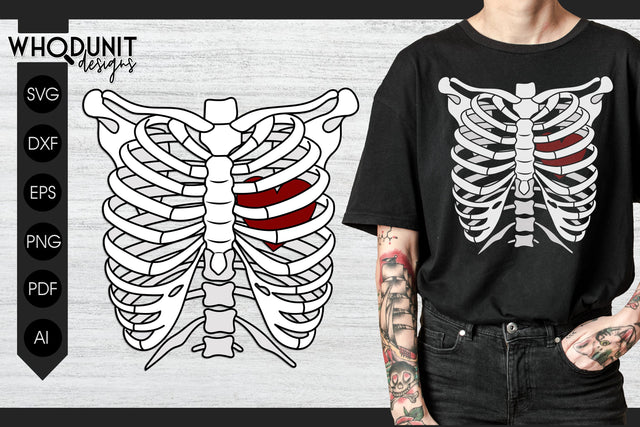 Valentine Skeleton SVG | Heart Ribcage | Edgy Valentine SVG Whodunit Designs 
