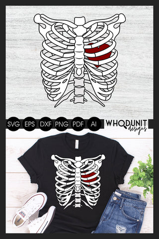 Valentine Skeleton SVG | Heart Ribcage | Edgy Valentine SVG Whodunit Designs 